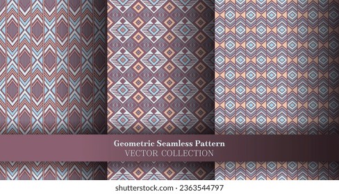 Contemporary geometric rhombus seamless pattern bundle. Tribal motif ethnic patterns. Rhombus ikat geometric vector repeat motif set. Cover background prints.