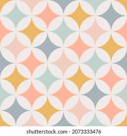 Contemporary geometric seamless mid-century pattern with simple retro shapes, stars and circles. Abstract vector background of natural tones on a light background in scandinavian style for kids.