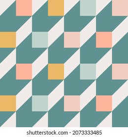 Contemporary geometric seamless mid-century pattern with simple retro shapes, Squares and triangles. Abstract vector background of natural tones. Simple Modern trendy graphic bauhaus design. 