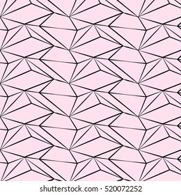 Contemporary geometric triangle memphis card. Trendy fancy pattern for tissue and postcards. Hipster poster, pastel pink color background. Vector illustration
