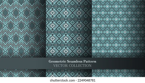 Conjunto de patrones sin fisuras geométricas contemporáneas de rhombus. Motivo árabe de patrones étnicos. Rhombus zig zag vector geométrico conjunto de ornamentos interminables. Cubrir plantillas de fondo.