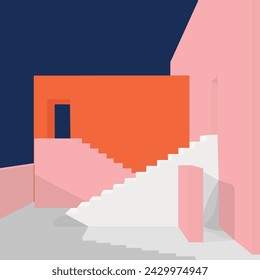 Afiches de geometría contemporánea en estilo moderno de mediados de siglo. Vector de construcción. Impresión de arte de arquitectura mínima, decoración de la pared historias de medios sociales estilo contemporáneo.