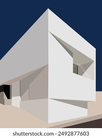 Plakate der zeitgenössischen Geometrie-Architektur im modernen Stil. Abstrakte architektonische Konstruktion. Äußeres Gebäude der zeitgenössischen Villa.