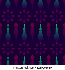 contemporary gradient freeform and flora shape seamless pattern on dark blue