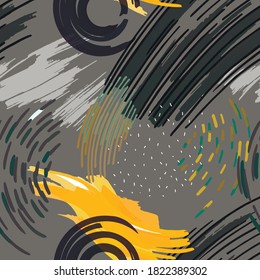 Rótulos de rotulador de gran tamaño abstracto y sin soldadura, gris y amarillo, mostaza y negro 