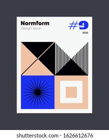 Contemporary graphic design of book vector cover mockup created in modernism and minimalistic brutalism style, useful for poster art, magazine front page, decorative print, web banner artwork.