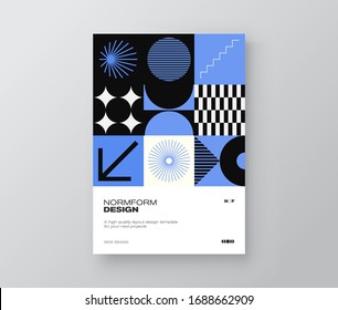 Contemporary graphic design of book vector cover mockup created in modernism and minimalistic brutalism style, useful for poster art, magazine front page, poster, web banner artwork.