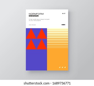 Contemporary graphic design of book vector cover mockup created in modernism and minimalistic brutalism style, useful for poster art, magazine front page, poster, web banner artwork.
