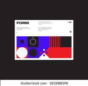 Contemporary graphic design of book vector cover mockup created in modernism and minimalistic brutalism style, useful for poster art, magazine front page, decorative print, web banner artwork.