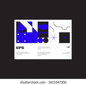Contemporary graphic design of book vector cover mockup created in modernism and minimalistic brutalism style, useful for poster art, magazine front page, decorative print, web banner artwork.
