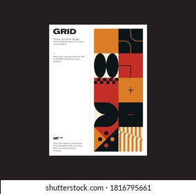 Contemporary graphic design of book vector cover mockup created in modernism and minimalistic brutalism style, useful for poster art, magazine front page, decorative print, web banner artwork.