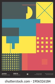 Contemporary graphic design of book vector cover mockup created in modernism and minimalistic brutalism style, useful for poster art, magazine front page, decorative print, web banner artwork.