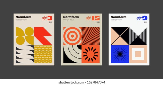 Contemporary graphic design of books vector cover mockup set created in modernism and minimalistic brutalism style, useful for poster art, magazine front page, decorative print, web banner artwork.