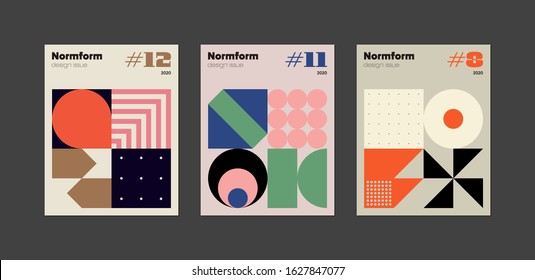 Contemporary graphic design of books vector cover mockup set created in modernism and minimalistic brutalism style, useful for poster art, magazine front page, decorative print, web banner artwork.