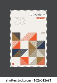 Contemporary graphic design of postage stamp vector mockup design created in post-modern and mid-century style. Made with abstract vector shapes, bold elements and simple geometrical forms.