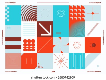 Contemporary graphic design of vector cover mockup created in modernism and minimalistic brutalism style, useful for poster art, magazine front page, decorative print, web banner artwork.