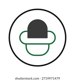 Gráfico contemporáneo que presenta una representación minimalista de una figura abstracta contenida dentro de un marco circular. Utiliza líneas verdes y negras y rellenos para crear una imagen limpia, moderna e impactante