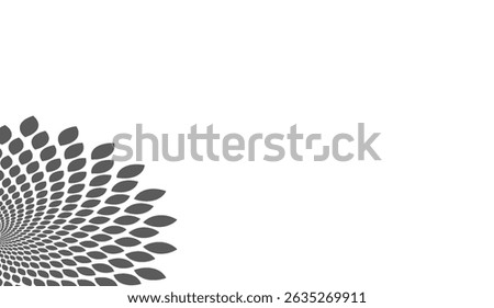 Contemporary gray elliptical pattern on white background radiating from corner, a dynamic abstract design with a subtle leaf-like texture ideal for modern minimalist layouts