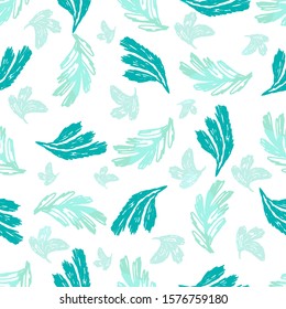 Contemporary Green Florals , Brush Paint  Tree Branch  . Fashion Illustration of Flat Plants . Creative Print .