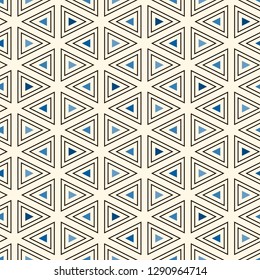 Contemporary grid pattern. Triangles motif. Repeated geometrical figures, lines ornament. Modern abstract background. Seamless surface design. Simple structure wallpaper. Digital paper, textile print.