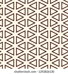 Contemporary grid pattern. Triangles motif. Repeated geometrical figures, lines ornament. Modern abstract background. Seamless surface design. Simple structure wallpaper. Digital paper, textile print.