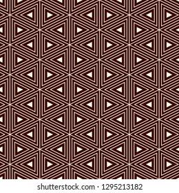 Contemporary grid pattern. Triangles motif. Repeated geometrical figures, lines ornament. Modern abstract background. Seamless surface design. Simple structure wallpaper. Digital paper, textile print.