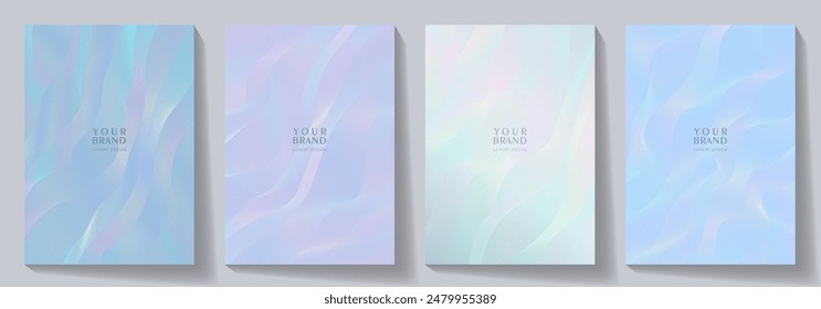 Contemporary guilloche cover design set with multi colored line pattern and gradient for cover design, invitation, poster, flyer, wedding card, luxe invite, menu. Luxury vector background collection.