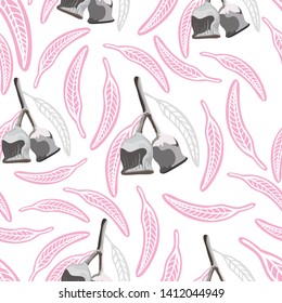 Contemporary Gum leaves and Gum nuts Vector Seamless pattern Vector illustration