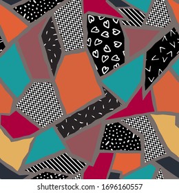 Contemporary hand drawn abstract pattern. Creative vector seamless pattern. Fashionable template for design. Abstract collage. Colorful bright vector background.