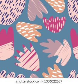 Contemporary hand drawn blots backdrop. Abstract floral seamless pattern. Modern natural colorful shapes. Concept trendy fabric textile design