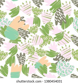 Contemporary hand drawn blots on white backdrop. Abstract floral shapes seamless pattern. Concept trendy  design for textile or book covers, wallpapers, design, graphic art, wrapping