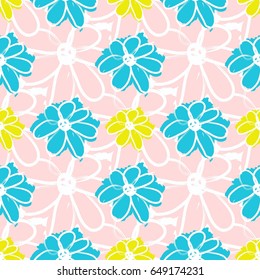 Contemporary Hand Drawn Daisies Seamless Pattern 