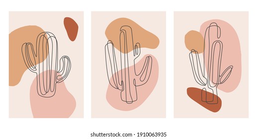 Contemporary Hand drawn Vector illustrations. Continuous line, minimalis botanical templates . Eps10 vector.