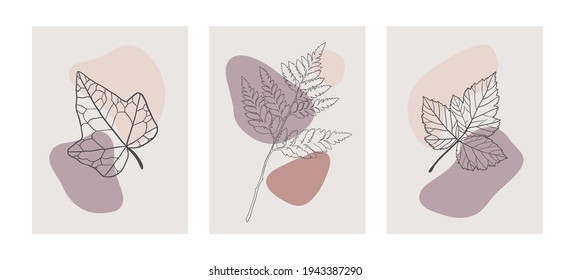 Contemporary hand drawn vector illustrations. Continuous line, minimalist botanical templates.