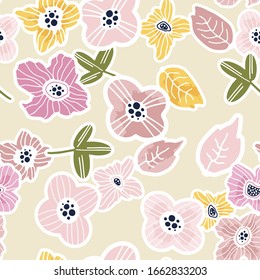 Contemporary hand-drawn floral seamless pattern in vector