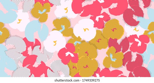 Contemporary hand-drawn floral seamless pattern in vector