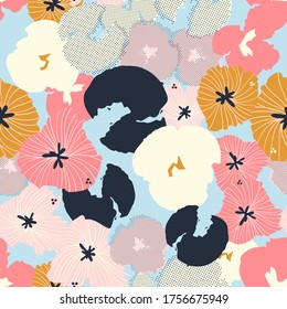 Contemporary hand-drawn floral seamless pattern in vector