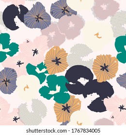 Contemporary hand-drawn floral seamless pattern in vector