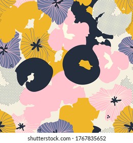 Contemporary hand-drawn floral seamless pattern in vector