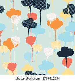 Contemporary hand-drawn floral seamless pattern in vector