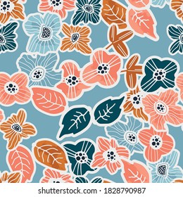 Contemporary hand-drawn floral seamless pattern in vector
