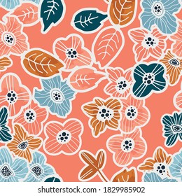 Contemporary hand-drawn floral seamless pattern in vector