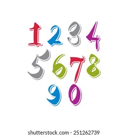 Contemporary handwritten vector digits, vector numerals.