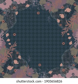 Contemporary hijab pattern with leaf and flower ornament. Scarf design motif