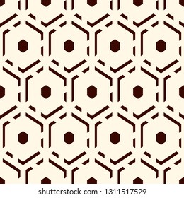 Contemporary honeycomb geometric pattern. Repeated hexagons ornament. Modern mosaic background. Seamless surface abstract design. Geo wallpaper. Digital paper, textile print. Vector art