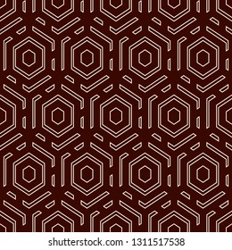 Contemporary honeycomb geometric pattern. Repeated hexagons ornament. Modern mosaic background. Seamless surface abstract design. Geo wallpaper. Digital paper, textile print. Vector art