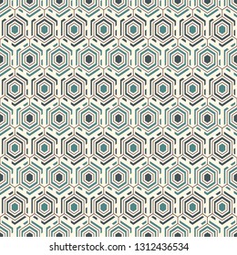 Contemporary honeycomb geometric pattern. Repeated hexagons ornament. Modern mosaic background. Seamless surface abstract design. Geo wallpaper. Digital paper, textile print. Vector art