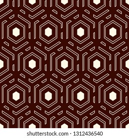 Contemporary honeycomb geometric pattern. Repeated hexagons ornament. Modern mosaic background. Seamless surface abstract design. Geo wallpaper. Digital paper, textile print. Vector art