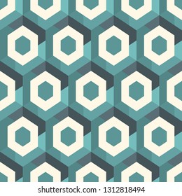Contemporary honeycomb geometric pattern. Repeated hexagons ornament. Modern mosaic background. Seamless surface abstract design. Geo wallpaper. Digital paper, textile print. Vector art