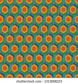 Contemporary honeycomb geometric pattern. Repeated hexagons ornament. Modern mosaic background. Seamless surface abstract design. Geo wallpaper. Digital paper, textile print. Vector art